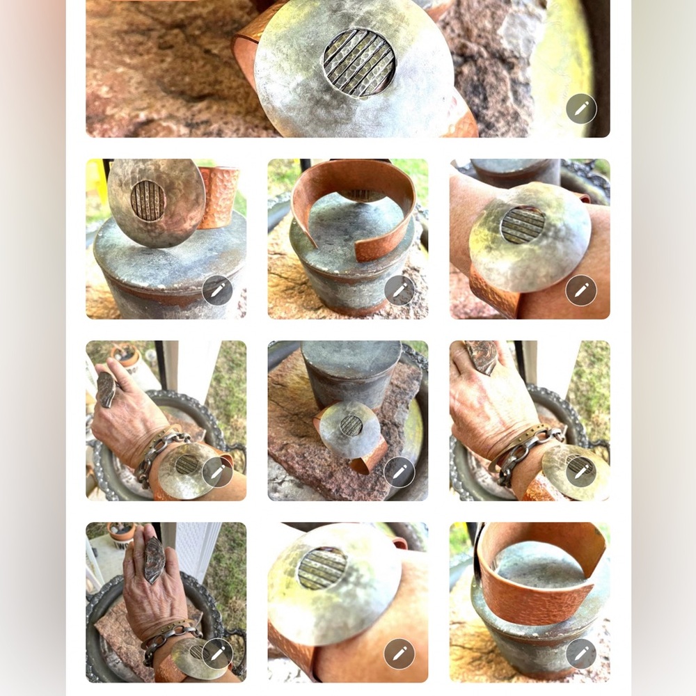 Blacksmiths Handcrafted Hammered Copper Cuff Bracelet Upcycled Vintage Silver - Picture 6 of 11
